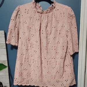 Elegant Blush Eyelet Blouse
